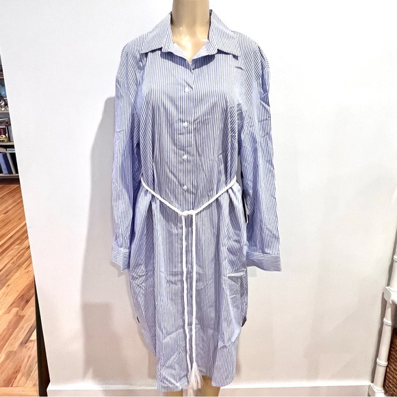 11 Honore Dresses & Skirts - New 11 Honore Striped Amena Shirtdress Sz 16 Long Sleeve Midi Cotton Shirt Dress